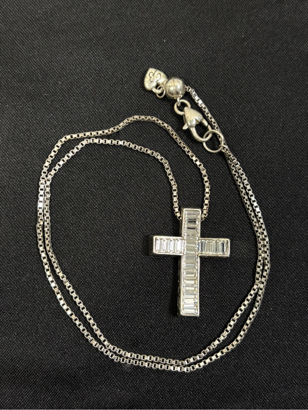 Brighton Cross Necklace Silvertone Adjustable Baguette Crystals 20"